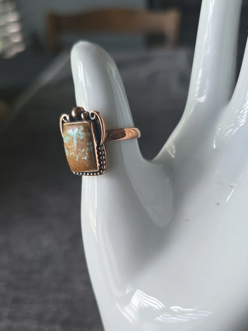 Copper Ring with Brown and Turquoise Matrix Stone~Adjustable